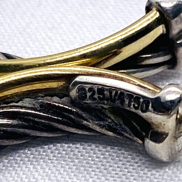 David Yurman Sterling Silver 925 18K Bonded Yellow Gold Crossover Hoops - Picture 5 of 10